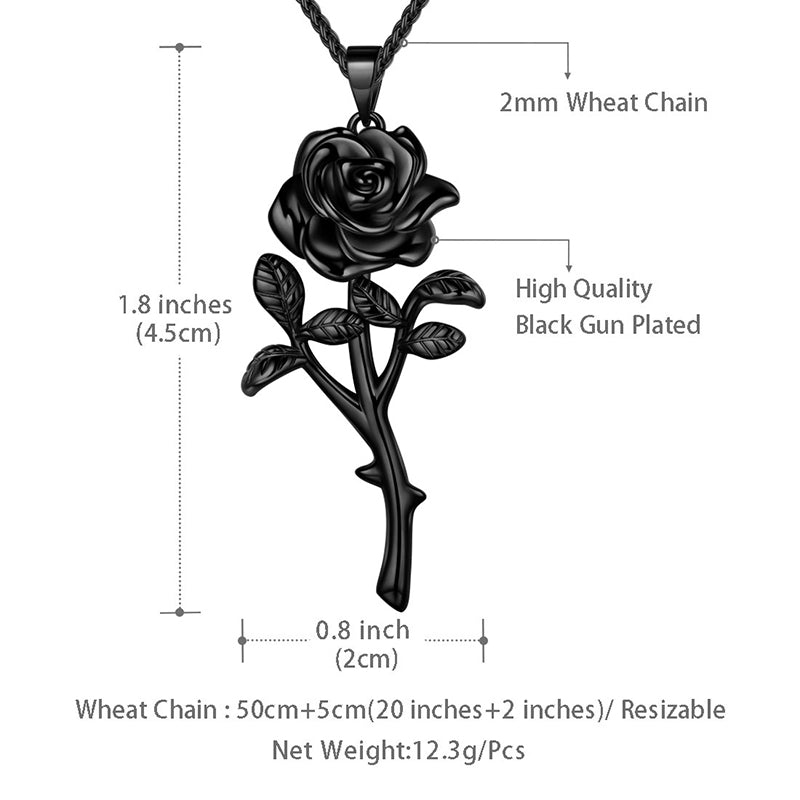 Gothic Vintage Rose Jewelry Sets Women Girls 3D Rose Flower Pendant Necklace Open Ring Dating Valentine's Day Gifts - Aurora Tears Jewelry