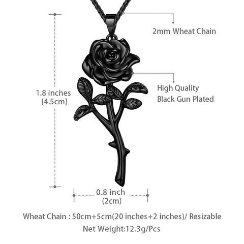 Gothic Vintage Rose Jewelry Sets Women Girls 3D Rose Flower Pendant Necklace Open Ring Dating Valentine's Day Gifts - Aurora Tears Jewelry