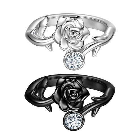 Rose Ring 3D Rose Flower Open Ring Jewelry Women Girls Wedding Engagement Valentine's Day Gifts - Aurora Tears Jewelry