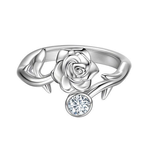 Rose Ring 3D Rose Flower Open Ring Adjustable Wedding Engagement Jewelry Women Girls Valentine's Day Gifts