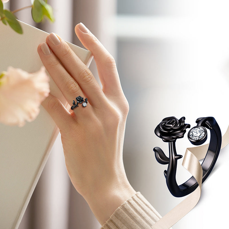 Rose Ring 3D Rose Flower Open Ring Jewelry Women Girls Wedding Engagement Valentine's Day Gifts - Aurora Tears Jewelry