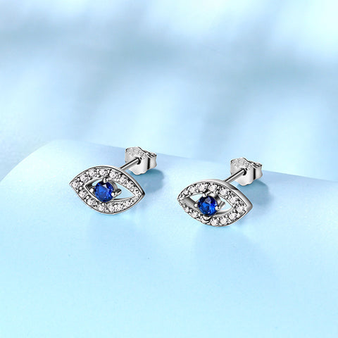 Sapphire Evil Eye Earrings Studs Men Womens Jewelry 925 sterling silver