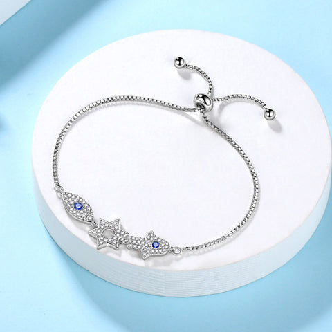 Stella di David Evil Eye Hamsa Bracciale a mano da uomo Gioielli da donna Argento sterling 925