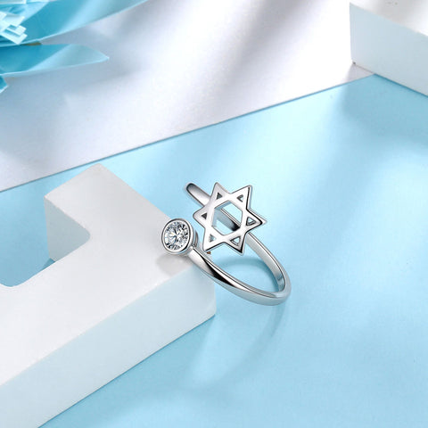 Star of David Ring Adjustable 925 Sterling Silver Women Men Jewelry Gift - Rings - Aurora Tears