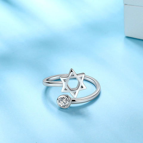 Star of David Ring Adjustable 925 Sterling Silver Women Men Jewelry Gift - Rings - Aurora Tears