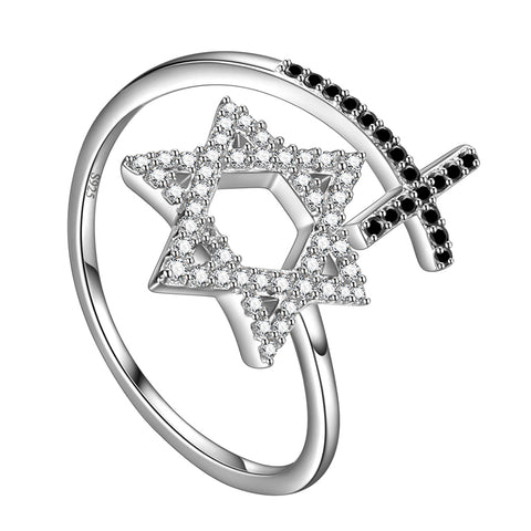 Star of David Ring for Women Mens 925 Sterling Silver Magen David Star Cross Ring Jewish Jewelry