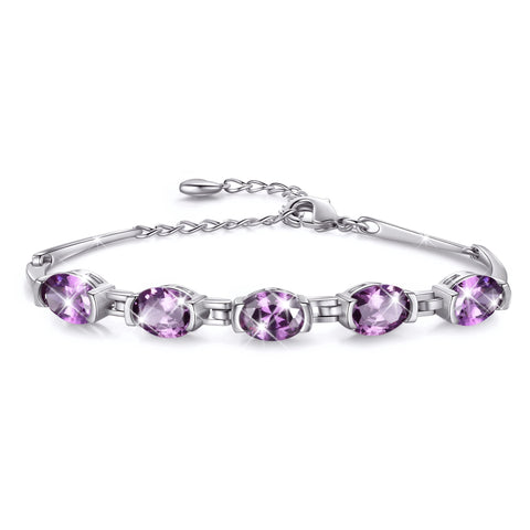 Juwaliy 18K White Gold Plated Bracelets for Women,Birthstone Jewelry Birthday Gifts for Wife Daughter Mom