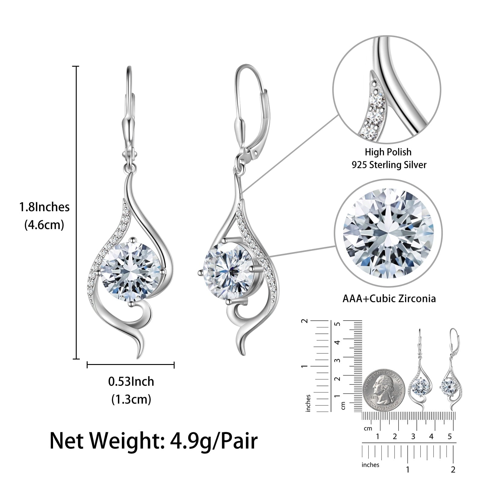 Women Dangle Earrings April Birthstone Earrings Sterling Silver Leverback Diamond Bridal Jewelry Mermaid Tail Wife Birthday Valentines Mother's Day Gift for Her - Aurora Tears