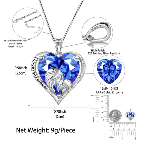 Women Heart Necklace 925 Sterling Silver Pendant Blue Tanzanite December Birthstone Jewelry Mother Daughter Sister Birthday Christmas Mother's Day Gift - Aurora Tears