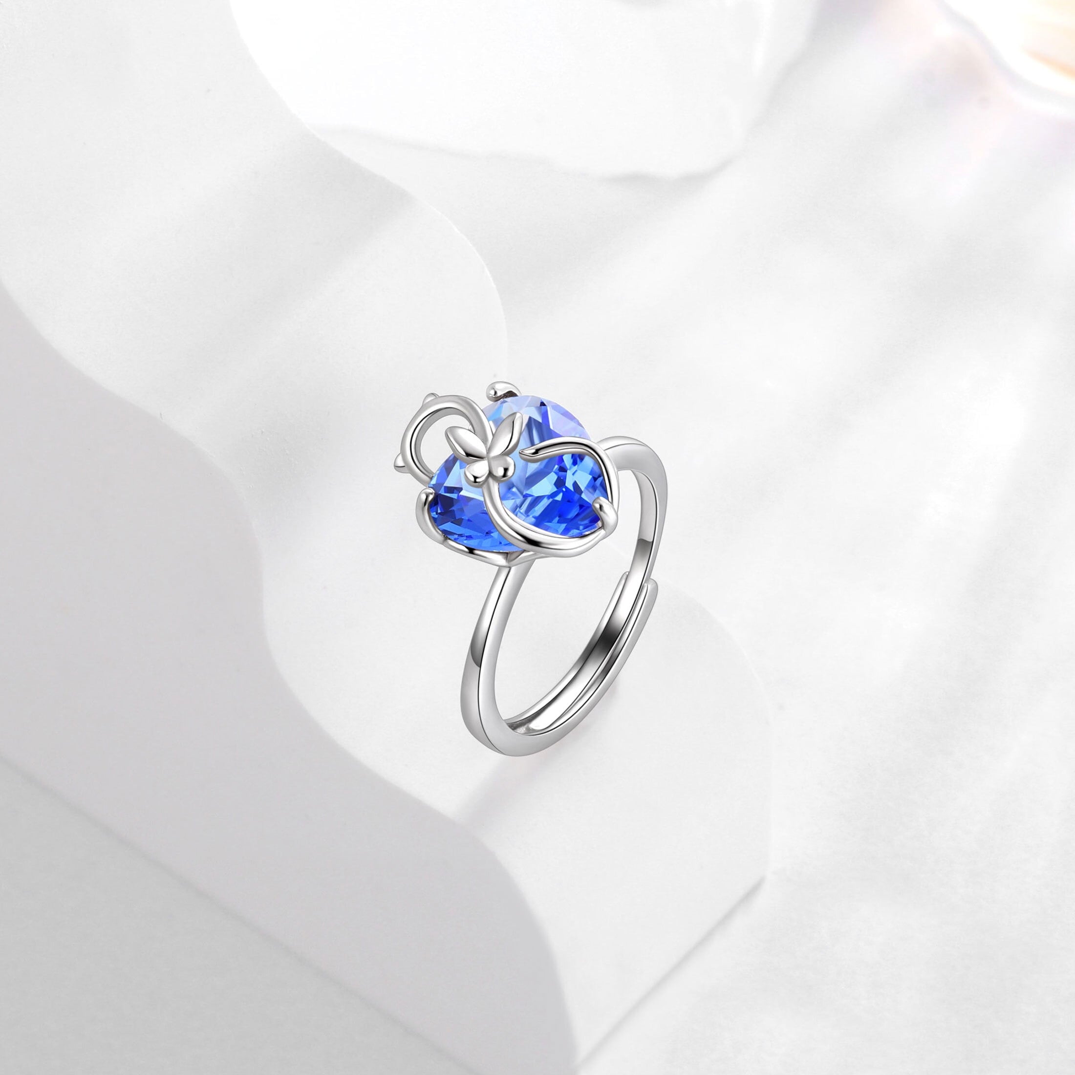 Women Heart Ring 925 Sterling Silver Cat Butterfly December Birthstone Tanzanite Blue Solitaire Ring Jewelry Mom Cat Lover Christmas Birthday Gift - Aurora Tears