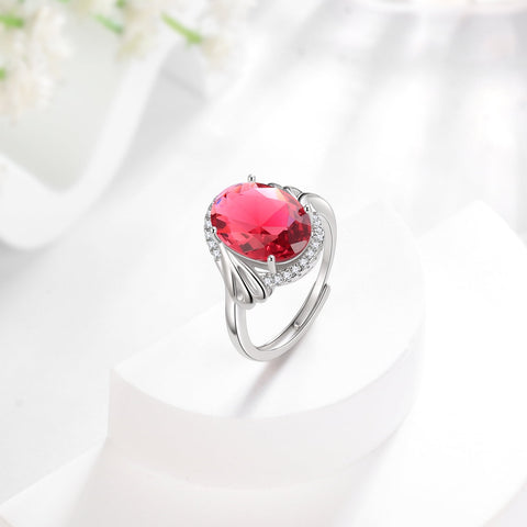 8Ct Oval Ruby Women Ring 925 Sterling Silver Halo July Birthstone Red Band Jewelry Mother Grandma Birthday Xmas Valentine's Day Gift - Aurora Tears