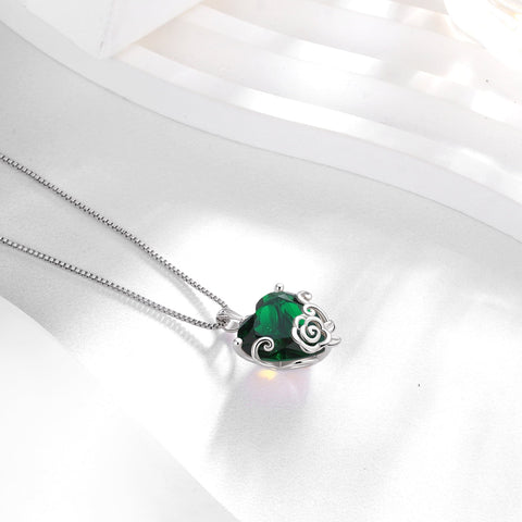 Women Heart Necklace May Birthstone Emerald Jewelry 925 Sterling Silver Green Rose Flower Pendant Mom Grandma Birthday Mother's Day Gift - Aurora Tears