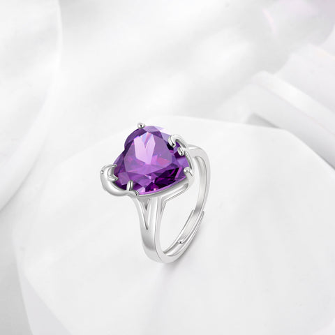 9Ct Women Heart Ring 925 Sterling Silver Dolphin February Birthstone Amethyst Purple Solitaire Ring Jewelry Girlfriend Valentine's Day Gift - Aurora Tears