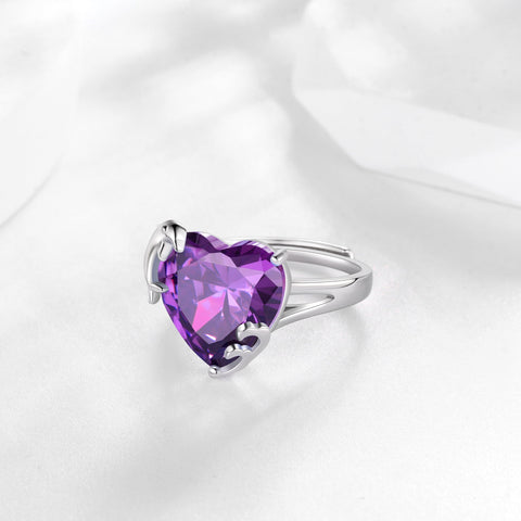 9Ct Women Heart Ring 925 Sterling Silver Dolphin February Birthstone Amethyst Purple Solitaire Ring Jewelry Girlfriend Valentine's Day Gift - Aurora Tears