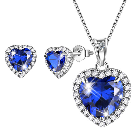 Ensembles de bijoux cœurs 3 pièces, collier avec pierre de naissance pour femmes, boucles d'oreilles, bijoux pour filles, cadeau d'anniversaire, argent Sterling 925