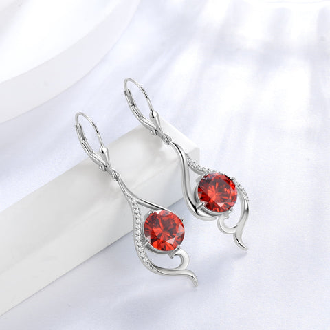 Women Dangle Earrings January Birthstone Earrings Garnet Red Hanging 925 Sterling Silver Leverback Tail Jewelry Mother Wife Xmas Birthday Valentines Gift for Her - Aurora Tears