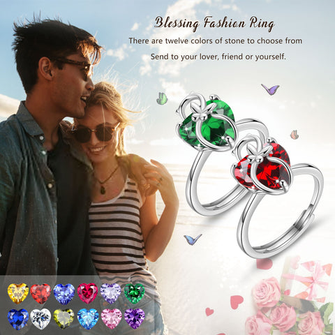 Women Heart Ring 925 Sterling Silver Cat Butterfly August Birthstone Peridot Solitaire Ring Jewelry Mom Christmas Birthday Gift - Aurora Tears