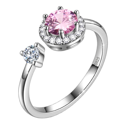 Anillo redondo con piedra natal para mujer, regalo de cumpleaños para niñas, plata de ley 925