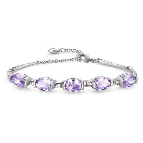 Juwaliy 18K White Gold Plated Bracelets for Women,Birthstone Jewelry Birthday Gifts for Wife Daughter Mom