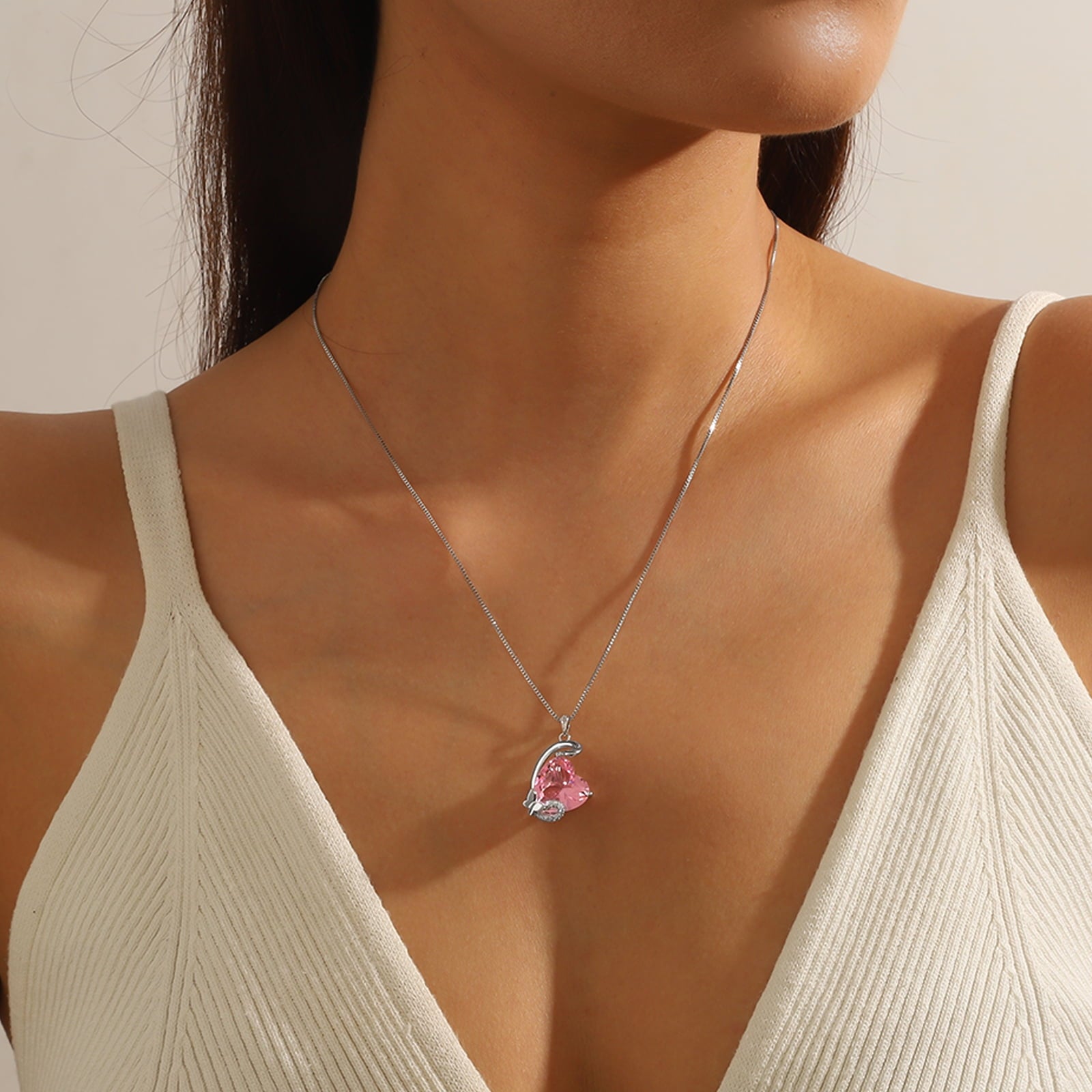 October Birthstone Heart Necklace Butterfly Pendant Pink Tourmaline Jewelry 925 Sterling Silver Mom Women Birthday Christmas Valentine's Day Gift - Aurora Tears