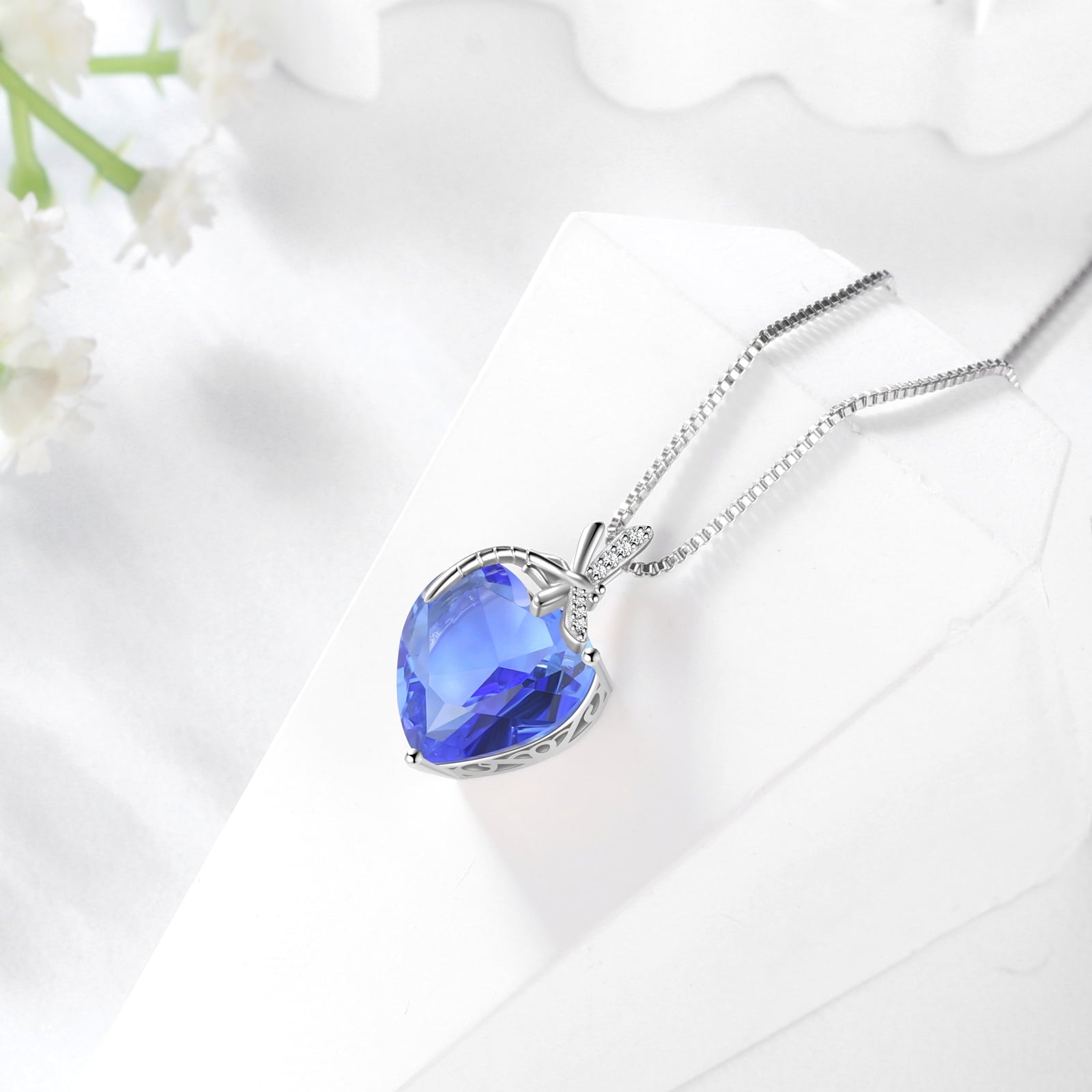 Dragonfly Necklace Blue Heart December Birthstone Necklace Tanzanite 925 Sterling Silver Pendant Jewelry Women Birthday Christmas Mother's Day Gift - Aurora Tears
