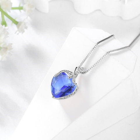 Dragonfly Necklace Blue Heart December Birthstone Necklace Tanzanite 925 Sterling Silver Pendant Jewelry Women Birthday Christmas Mother's Day Gift - Aurora Tears