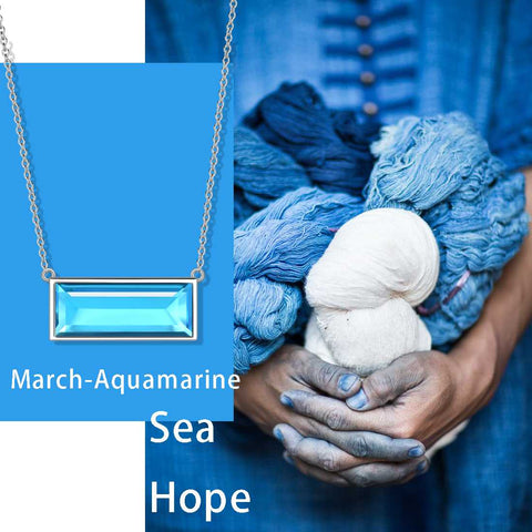 Bar Birthstone March Aquamarine Necklace Women Girls Jewelry Birthday Gift Sterling Silver