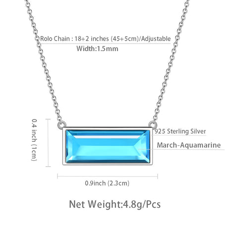 Bar Birthstone March Aquamarine Necklace Women Girls Jewelry Birthday Gift Sterling Silver