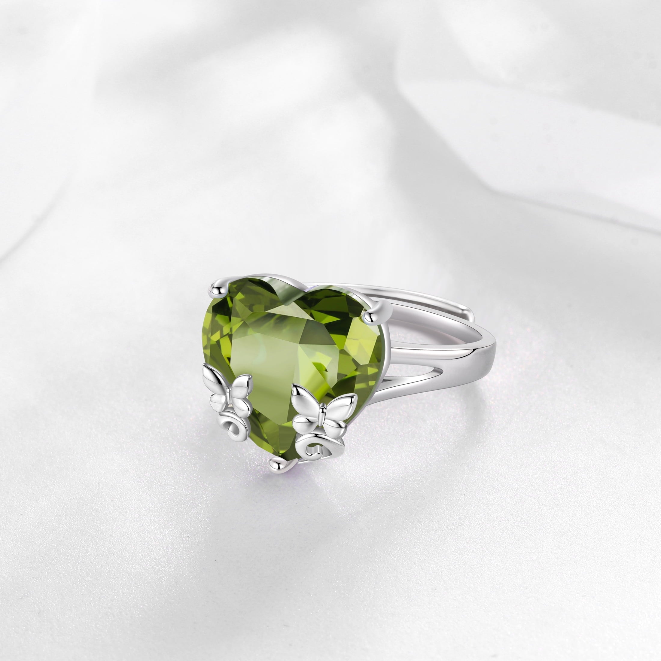9Ct Women Heart Ring 925 Sterling Silver Butterfly August Birthstone Peridot Solitaire Ring Jewelry Mom Christmas Birthday Gift - Aurora Tears
