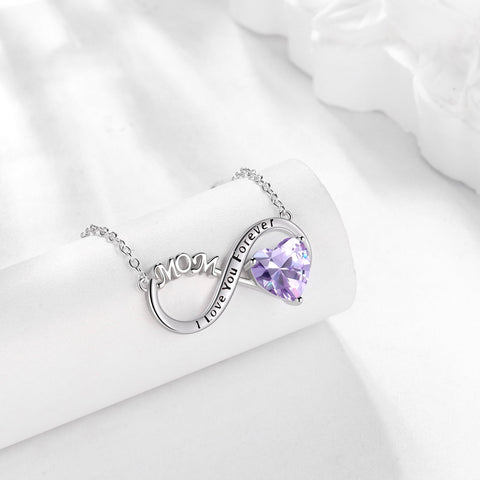 Women Infinity Heart Necklace for Mom June Birthstone Necklace Alexandrite Purple Pendant Sterling Silver Jewelry Grandma Birthday Mother's Day Gifts - Aurora Tears