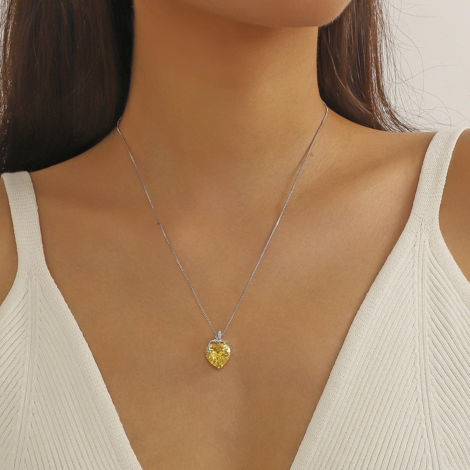 Dragonfly Necklace Heart November Birthstone Necklace Citrine 925 Sterling Silver Pendant Yellow Jewelry Women Birthday Christmas Mother's Day Gift - Aurora Tears