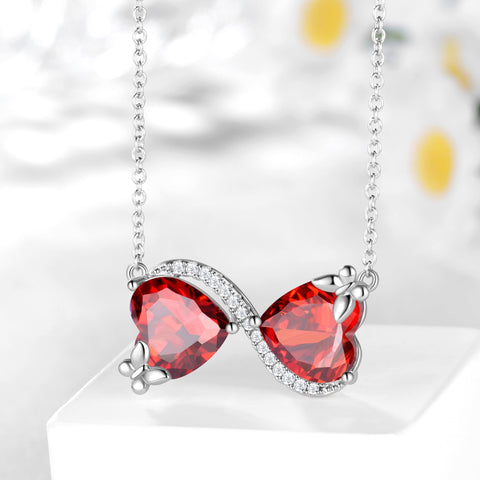 Women Infinity Heart Butterfly Necklace January Birthstone Necklace Garnet Red Pendant Jewelry Birthday Valentines's Day Gifts for Wife Mom - Aurora Tears