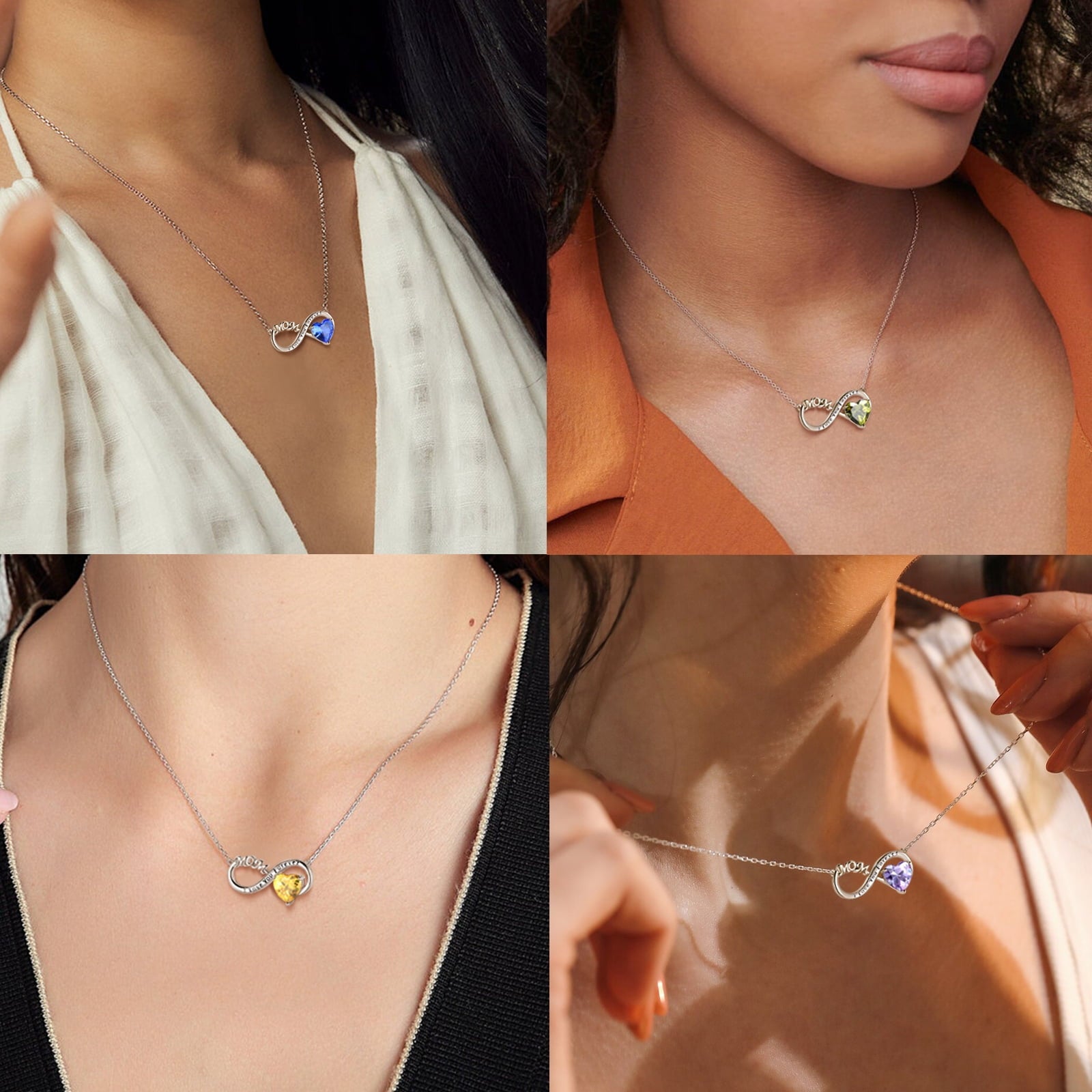 Women Infinity Heart Necklace for Mom August Birthstone Necklace Peridot Green Pendant Sterling Silver Jewelry Birthday Mother's Day Gift from Daughter - Aurora Tears