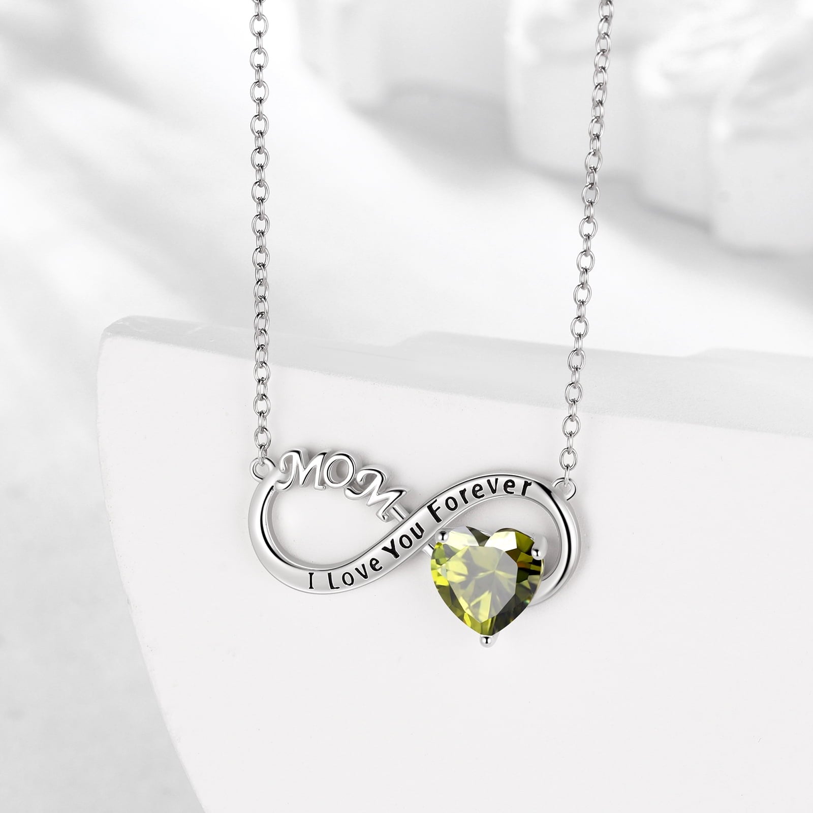 Women Infinity Heart Necklace for Mom August Birthstone Necklace Peridot Green Pendant Sterling Silver Jewelry Birthday Mother's Day Gift from Daughter - Aurora Tears