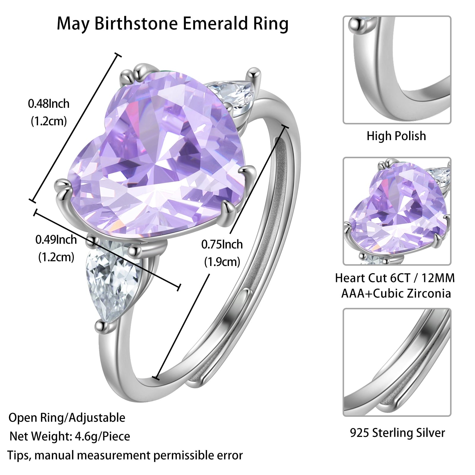 6Ct Heart Women Rings 925 Sterling Silver June Birthstone Alexandrite Band Jewelry Mother Grandma Birthday Valentine's Day Gift - Aurora Tears