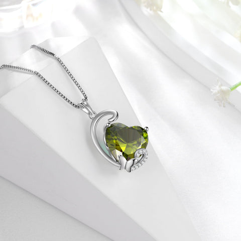 August Birthstone Heart Necklace Butterfly Pendant Green Peridot Jewelry 925 Sterling Silver Women Birthday Christmas Mother's Day Gift - Aurora Tears