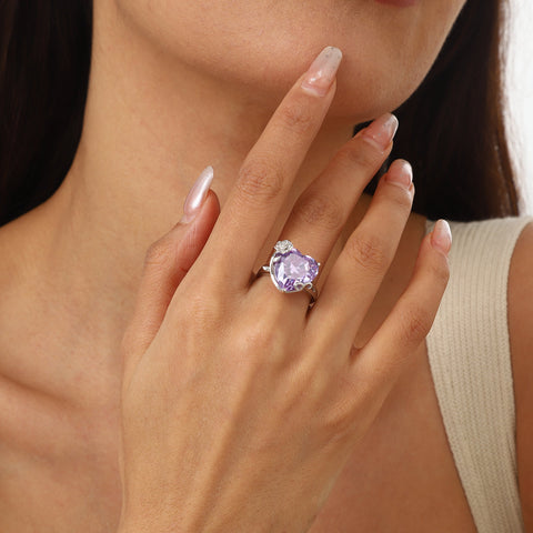 9Ct Women Heart Ring 925 Sterling Silver Rose Flower June Birthstone Alexandrite Solitaire Ring Jewelry Birthday Gift for Mother - Aurora Tears