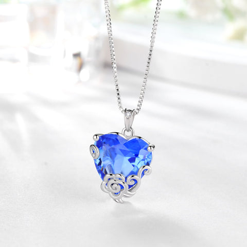 Women Heart Necklace December Birthstone Tanzanite Jewelry 925 Sterling Silver Flower Rose Pendant Mother Christmas Valentines Birthday Gifts - Aurora Tears