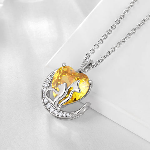 Women Animal Cat and Dog Necklace Yellow Heart November Birthstone Charm Citrine Pendant Jewelry Christmas Birthday Gift for Mother Daughter Pet Lovers - Aurora Tears