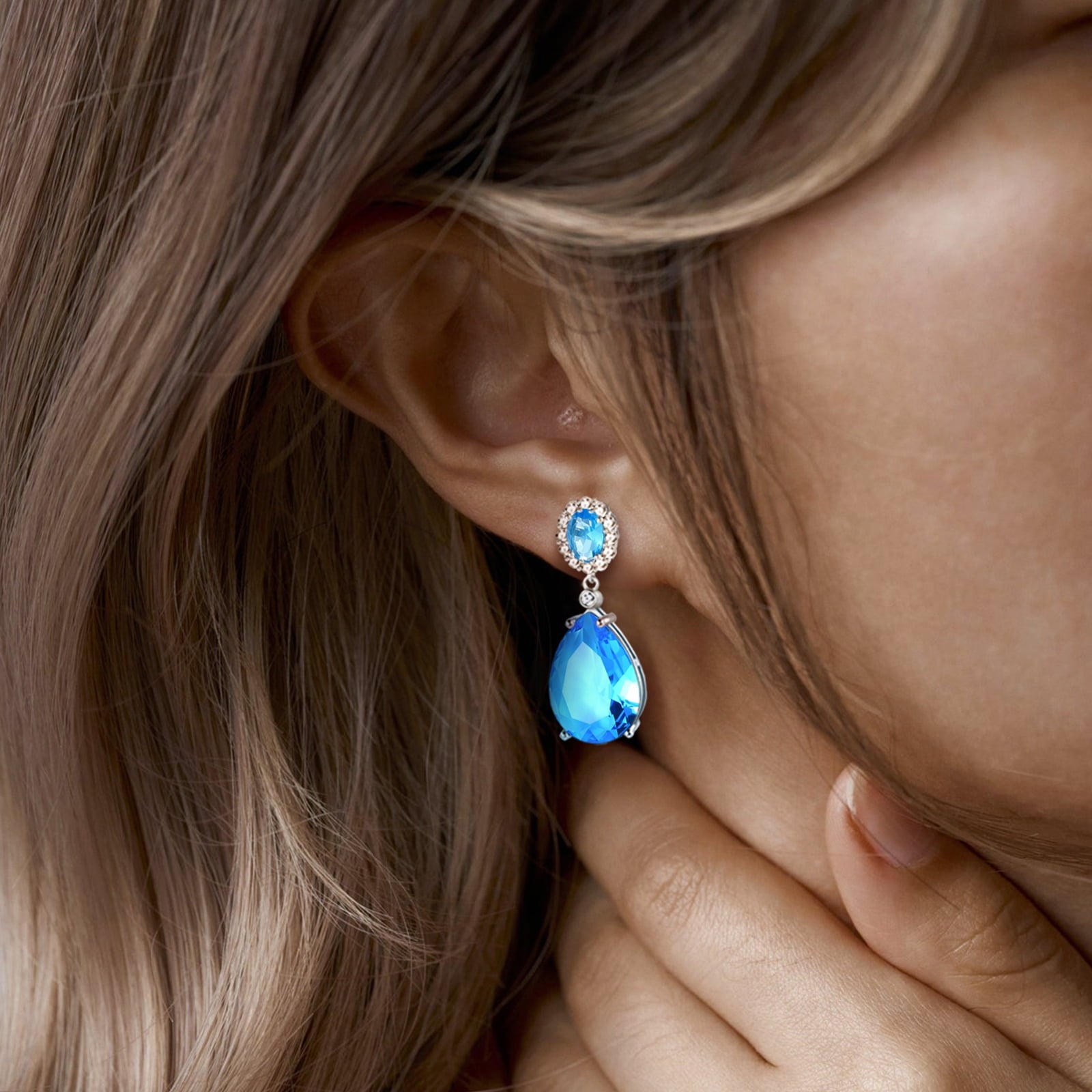 10Ct Teardrop Dangle Earrings Women Blue Topaz March Birthstone Aquamarine Jewelry 925 Sterling Silver Birthday Mother's Day Gifts - Aurora Tears