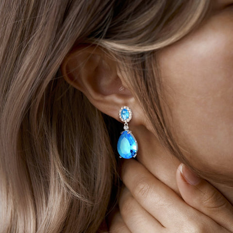 10Ct Teardrop Dangle Earrings Women Blue Topaz March Birthstone Aquamarine Jewelry 925 Sterling Silver Birthday Mother's Day Gifts - Aurora Tears