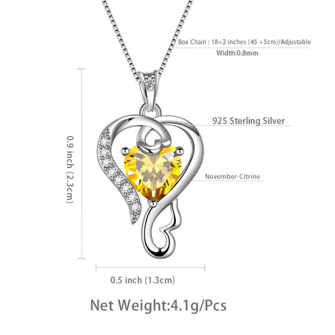 Love Heart Birthstone Novembre Citrino Collana Ciondolo Donna Ragazza Gioielli Regalo di compleanno