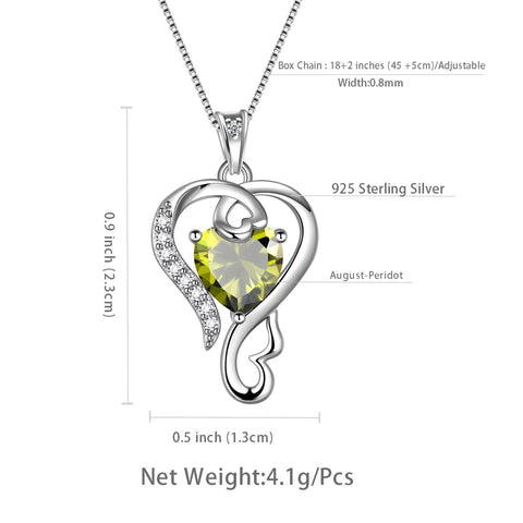 Love Heart Birthstone Agosto Collana con peridoto Ciondolo Donna Ragazza Gioielli Regalo di compleanno