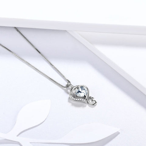 Love Heart Birthstone April Diamond Necklace Pendant Women Girls Jewelry Birthday Gift