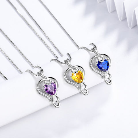 Liebe Herz Geburtsstein September Saphir Halskette Anhänger Frauen Mädchen Schmuck Geburtstagsgeschenk