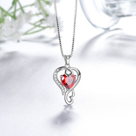 Liebe Herz Geburtsstein Januar Granat Halskette Anhänger Frauen Mädchen Schmuck Geburtstagsgeschenk