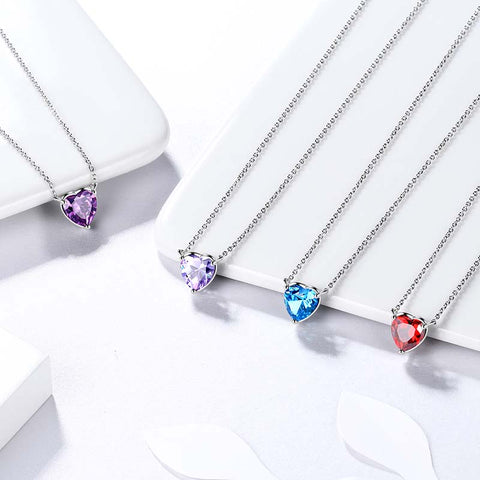 Colliers avec pendentif en forme de cœur, pierre de naissance, bijoux pour femmes et filles, cadeau d'anniversaire