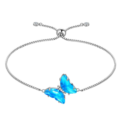 925 Sterling Silver Butterfly Bracelet Birthstone Crystal Women Jewelry Gifts - Aurora Tears