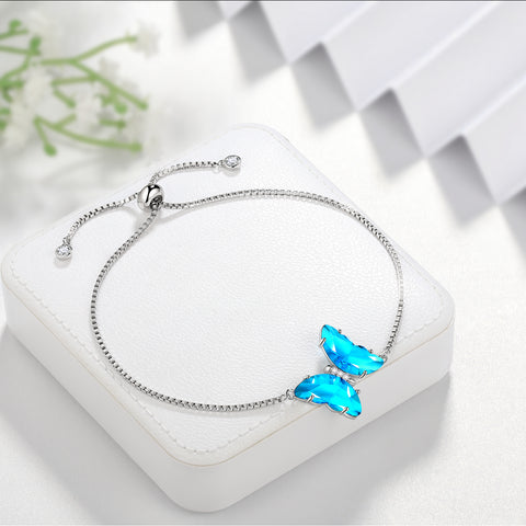 Bracelet papillon bleu, pierre de naissance aigue-marine de mars, bijoux pour femmes et filles, cadeau d'anniversaire