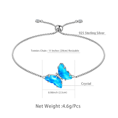 Bracelet papillon bleu, pierre de naissance aigue-marine de mars, bijoux pour femmes et filles, cadeau d'anniversaire